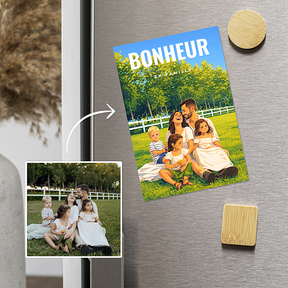 Magnet famille Portrait en illustration néovintage
