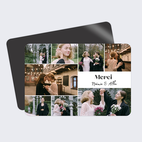 Magnet remerciement mariage Escapade Recto