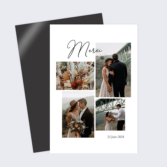 Magnet remerciement mariage Simple Pêle-mêle Recto