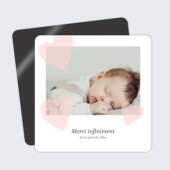 Magnet remerciements naissance Cœur Rose