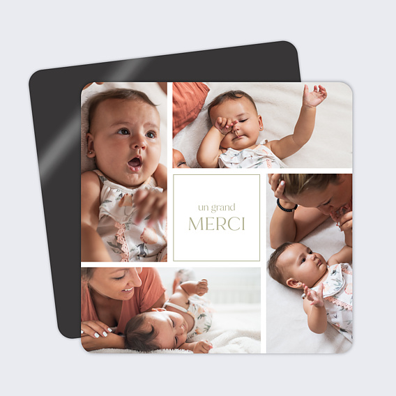 Magnet remerciements naissance Lettrine Multiphoto