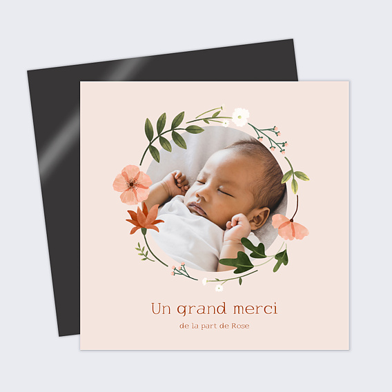 Magnet remerciements naissance Couronne de Fleurs II Recto