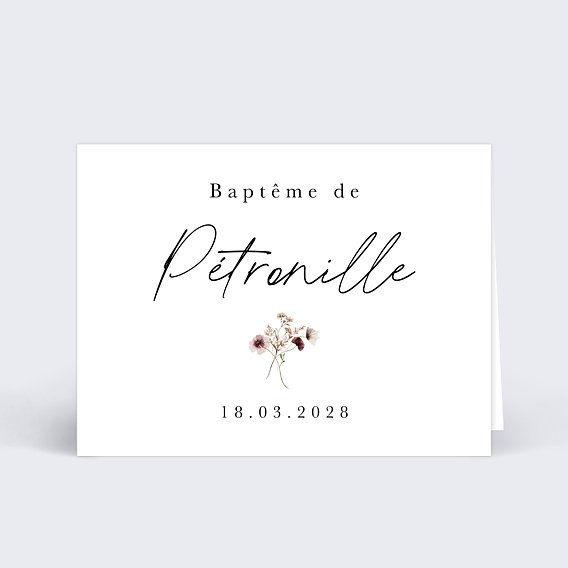 Marque-place baptême Couronne de Fleurs Sauvages