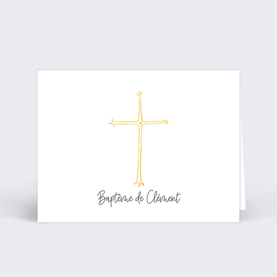 Marque-place baptême Croix d'or