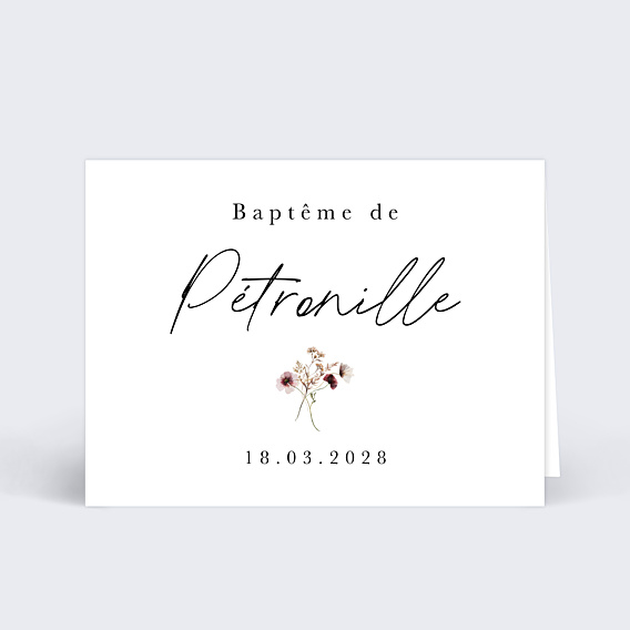 Marque-place Baptême Couronne de Fleurs Sauvages