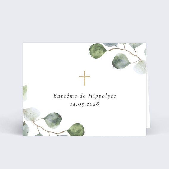 Marque-place Baptême Couronne Ocre Eucalyptus