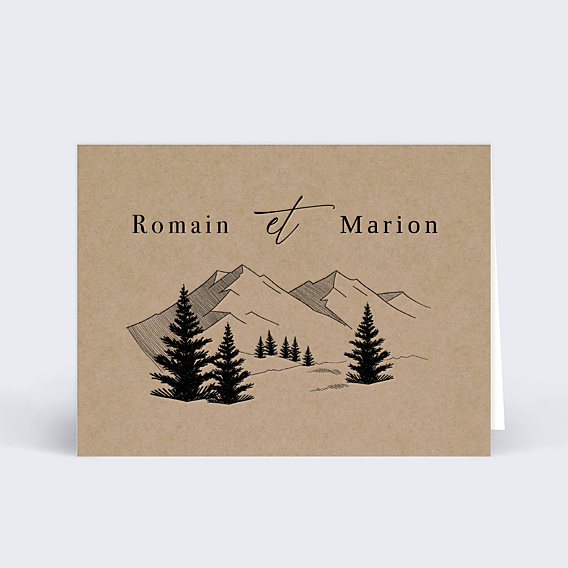 Marque-place Mariage Idylle à la Montagne