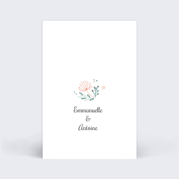 Marque-table mariage Couronne de fleurs Verso