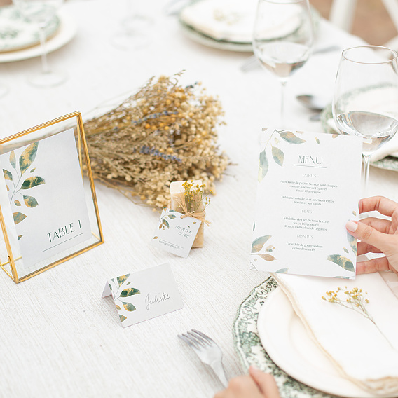 Marque-table Mariage Feuilles de Jade