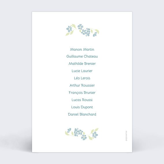 Marque-table Mariage Petites fleurs bleues