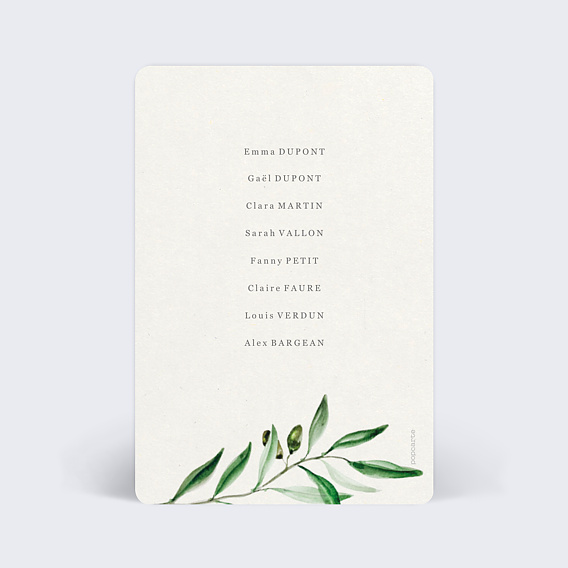 Marque-table mariage Arche et Oliviers Verso