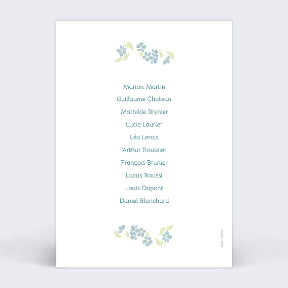 Marque-table mariage Petites fleurs bleues Verso