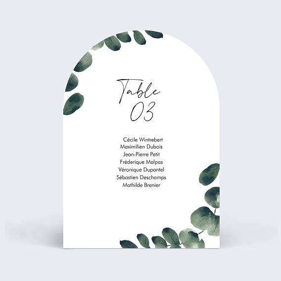 Marque-table mariage Branche d'Eucalyptus Verso