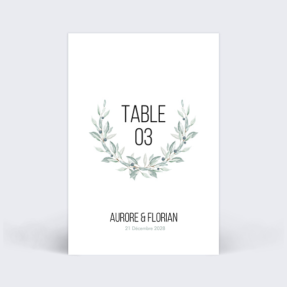 Marque-table Mariage Couronne d'Oliviers