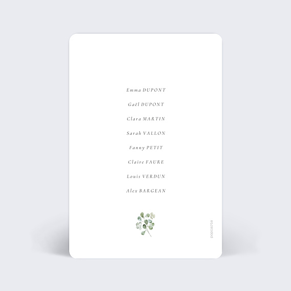 Marque-table mariage Couronne Eucalyptus Minimaliste Verso