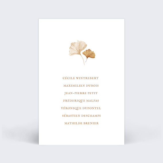 Marque-table mariage Ginkgo Délicats Verso