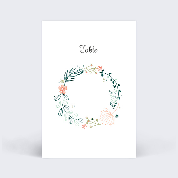Marque-table Mariage Couronne de Fleurs