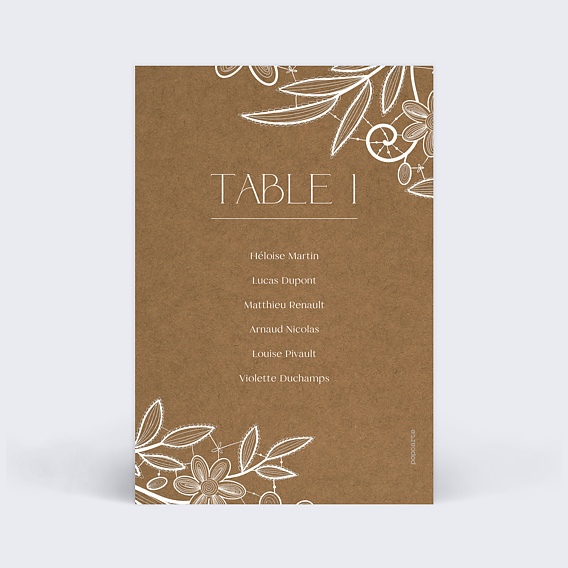 Marque-table mariage Dentelle Kraft II Verso