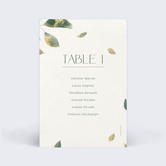Marque-table mariage Feuilles de Jade Verso