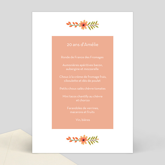 Menu anniversaire Bouquet Printanier Verso