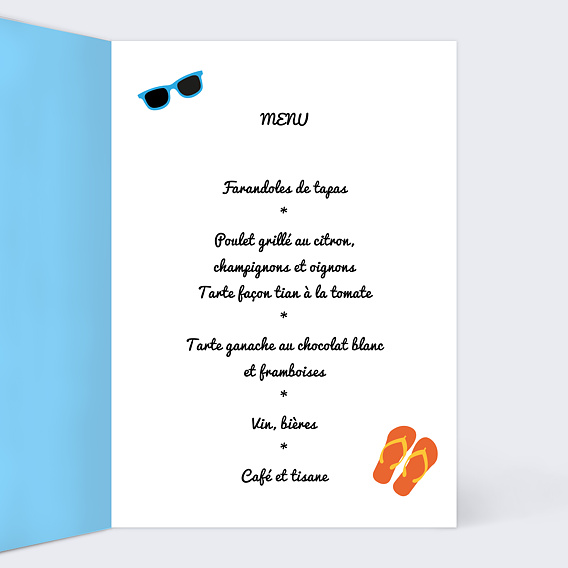 Menu anniversaire Plage Intérieur Droit