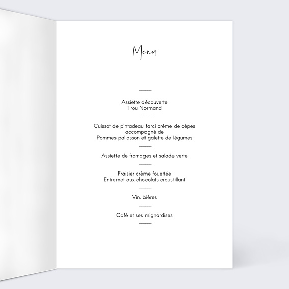 Menu anniversaire Charme Classique Intérieur Droit