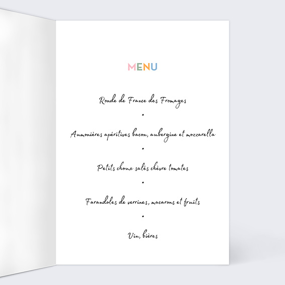 Menu anniversaire Devinette Colorée Intérieur Droit