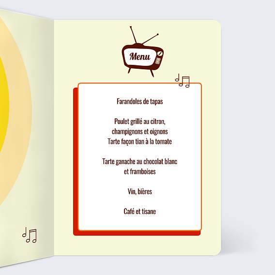 Menu anniversaire Années 70 Intérieur Droit
