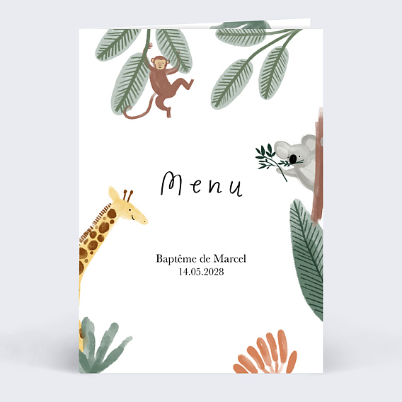 Menu baptême Amis de la jungle