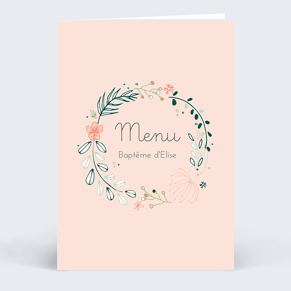 Menu baptême Couronne de fleurs