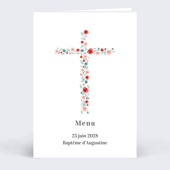 Menu Baptême Croix fleurie