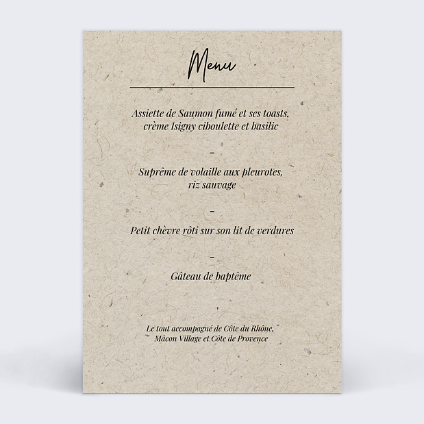 Menu de Baptême Esprit Chiné Verso