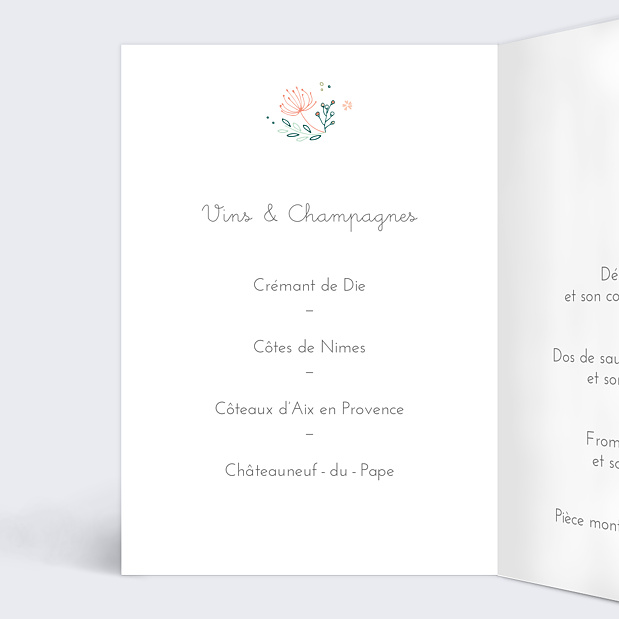 Menu de baptême Couronne de fleurs Intérieur Gauche