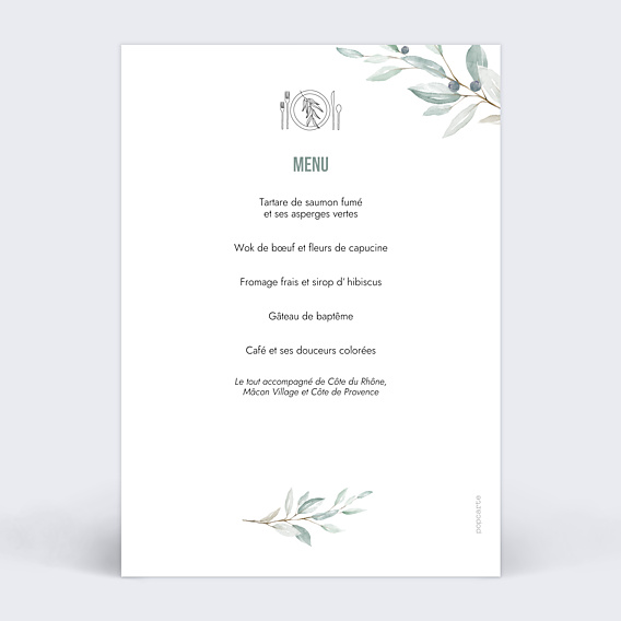 Menu Baptême Couronne d’Oliviers