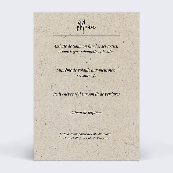 Menu baptême Esprit Chiné Verso