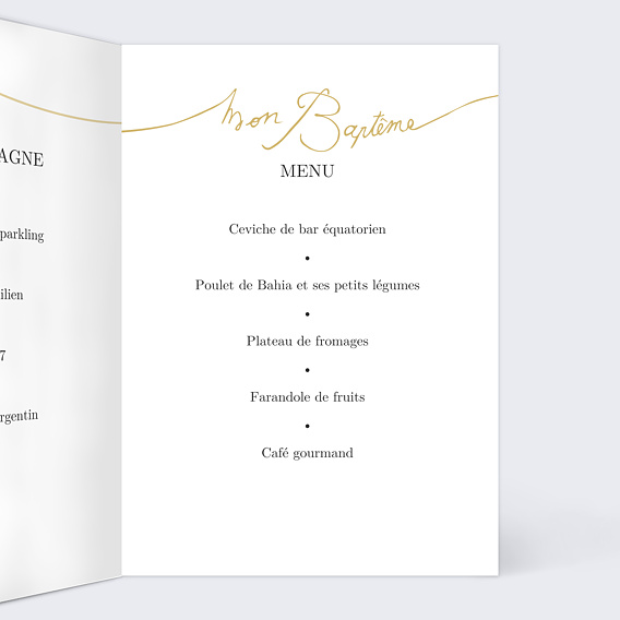 Menu baptême Lettres manuscrites Intérieur Droit