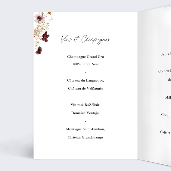 Menu baptême Couronne de Fleurs Sauvages Intérieur Gauche
