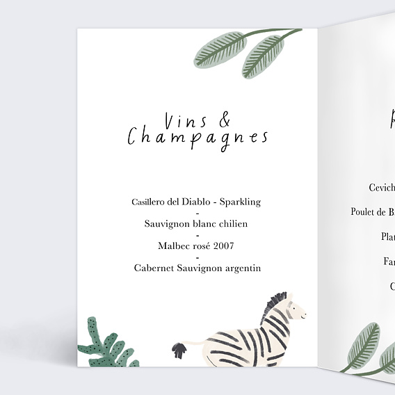 Menu baptême Amis de la jungle Intérieur Gauche