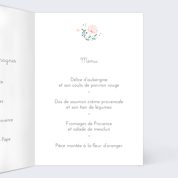 Menu de baptême Couronne de fleurs Intérieur Droit