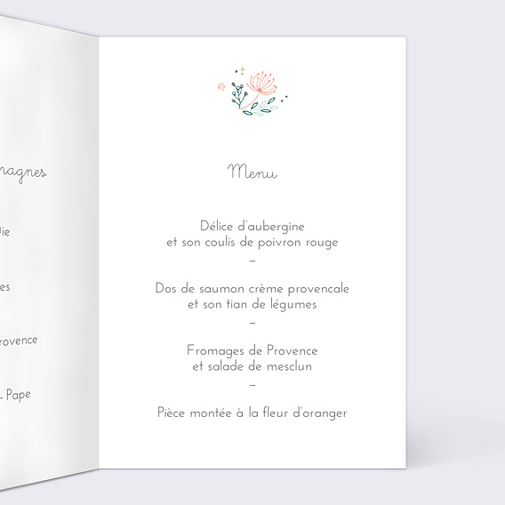 Menu Baptême Couronne de fleurs
