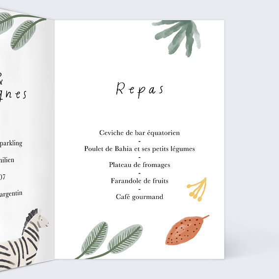 Menu baptême Amis de la jungle Intérieur Droit
