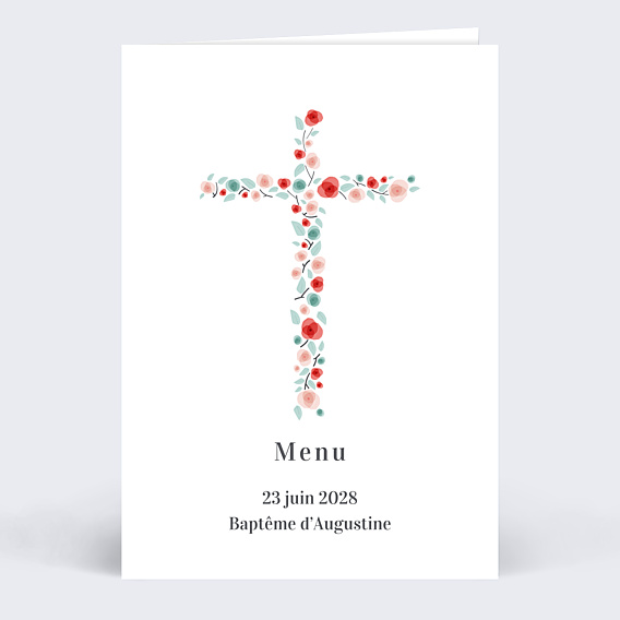 Menu Baptême Croix fleurie