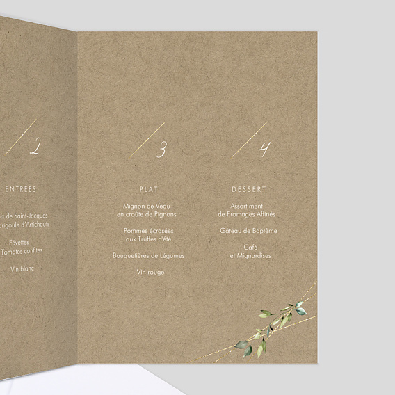 Menu baptême Nature Kraft Intérieur Droit
