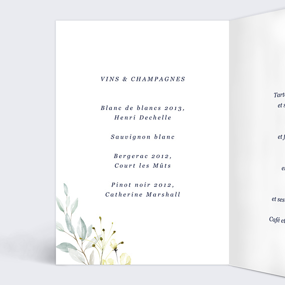 Menu baptême Lettrine Intérieur Gauche