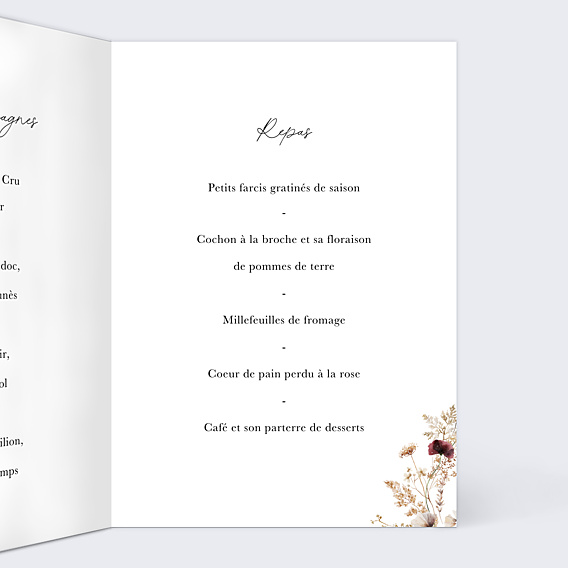 Menu Baptême Couronne de Fleurs Sauvages