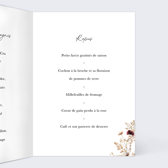 Menu Baptême Couronne de Fleurs Sauvages