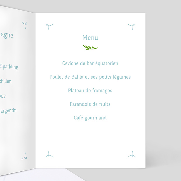 Menu de Baptême Colombe Intérieur Droit