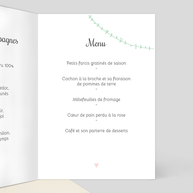 Menu Baptême Promenade champêtre Intérieur Droit