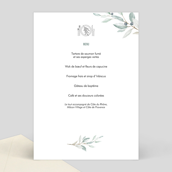Menu baptême Couronne d’Oliviers Verso