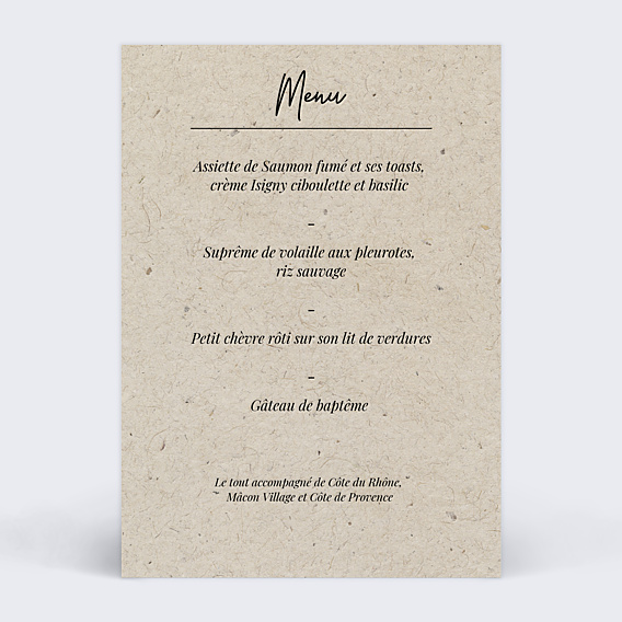 Menu Baptême Esprit Chiné